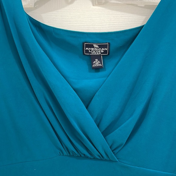 Dark teal blue American Living dress size 16 with 3/4 sleeves and slit - Picture 5 of 6